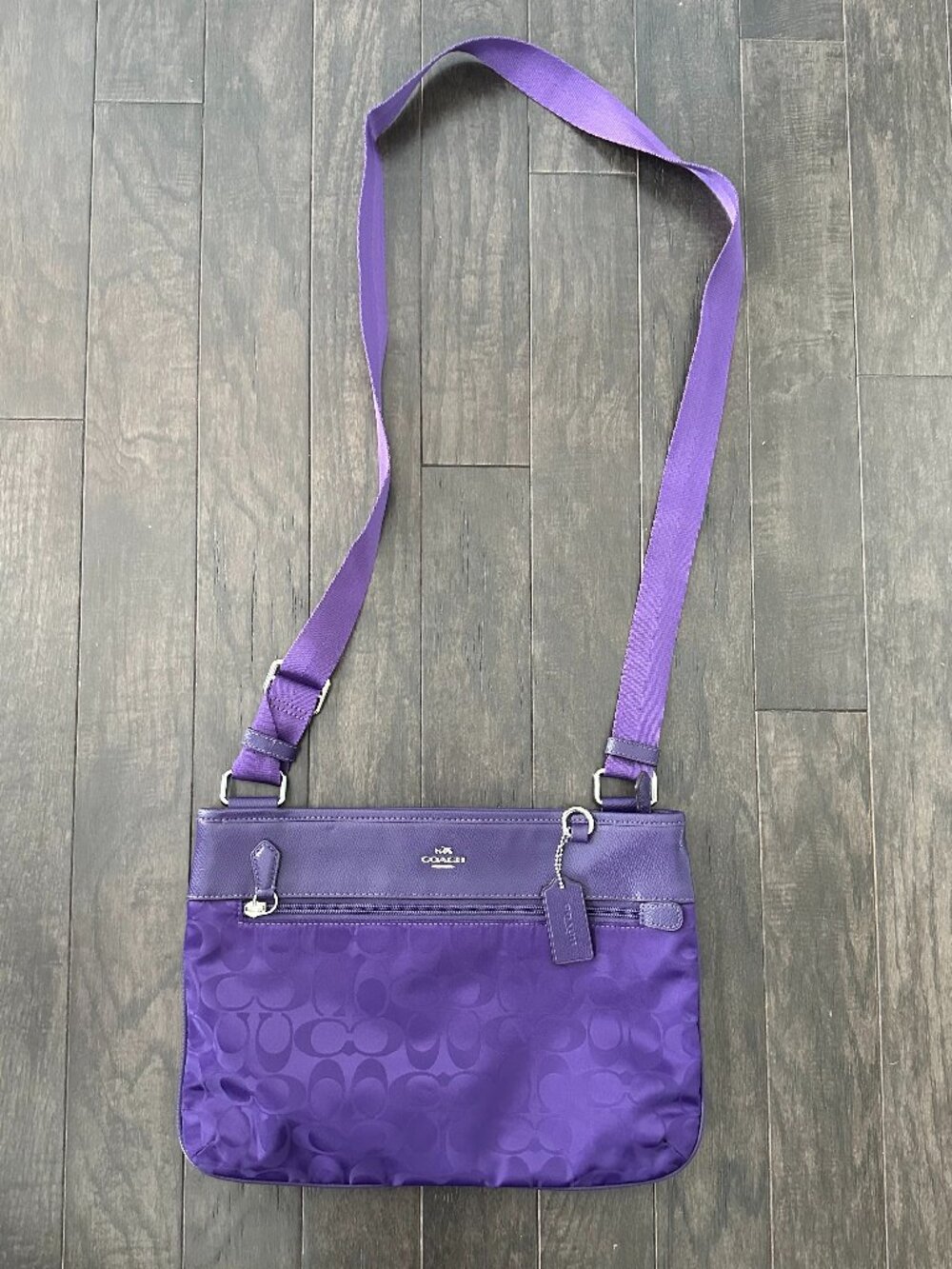 Coach Signature Nylon/ Jacquard Spencer Violet Purple Crossbody Bag #H1480-33483